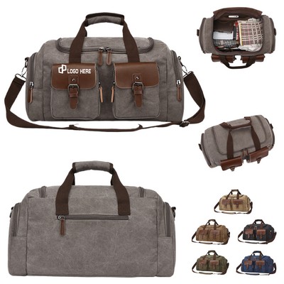 Canvas Travel Duffel Bag W/ Front Buckled Pockets